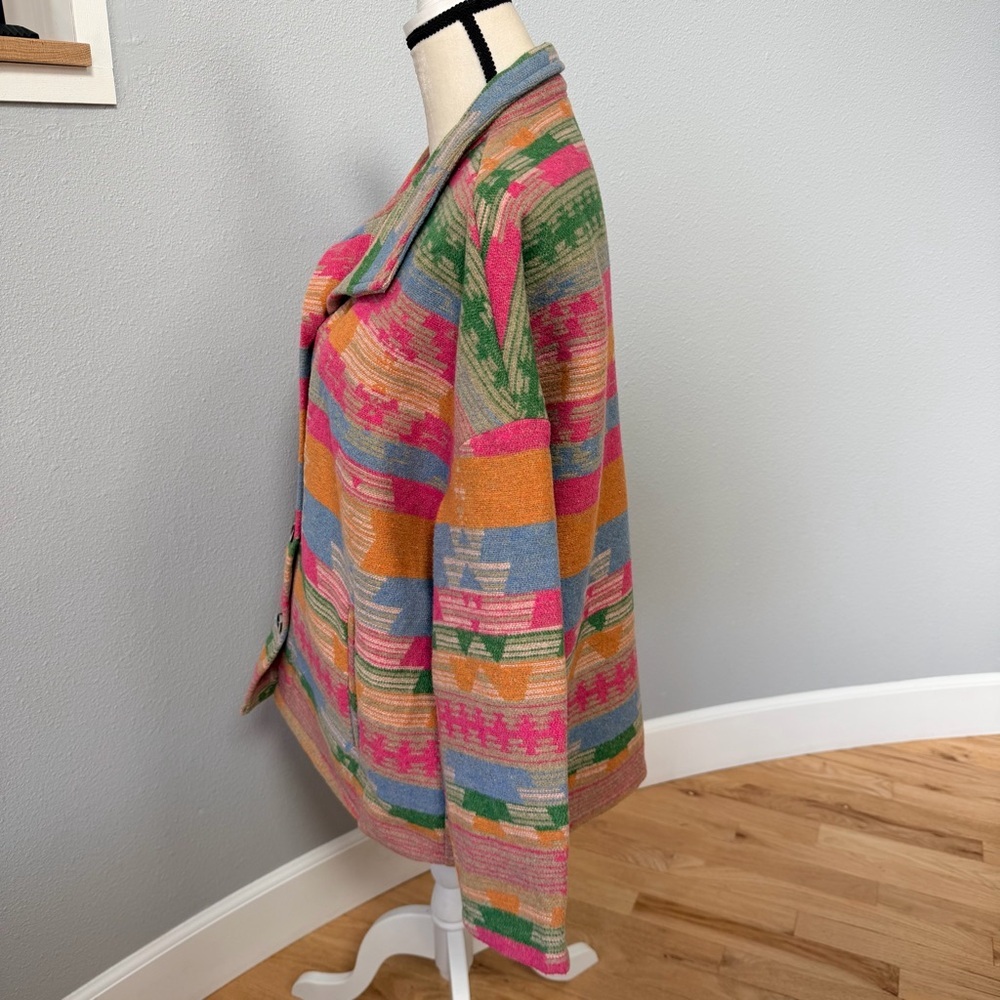 Multicolor Patterned Women's Jacket/Shacket - Bright Stripe Design - Picture 6 of 15